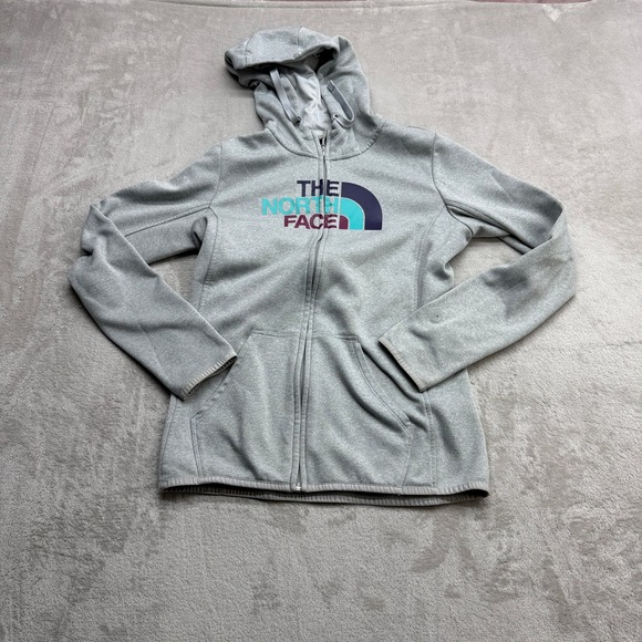 The North Face Tops - The North Face Fleece Hoodie Womens Medium Gray Full Zip Logo Thumbhole Jacket
